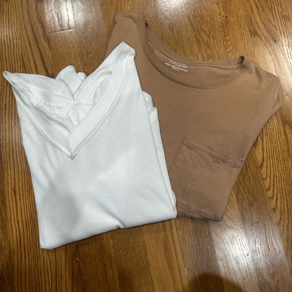 Time and Tru Tan T-Shirt. Cherish light cream. Both small